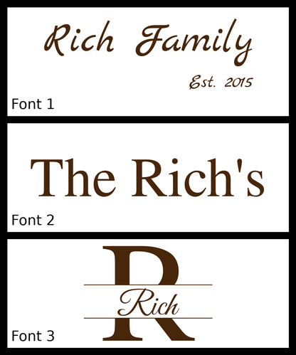 Engraving examples: Rich Family with Est. 2015, The Rich's, and Rich monogram